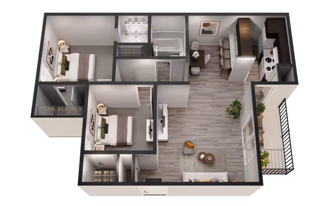 Upgraded- 2 Bedroom 1 Bath 112 floor plan